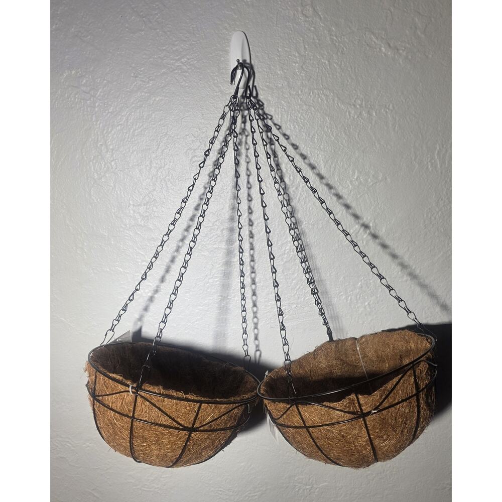 Metal Hanging Basket With Coconut Liner Material 10” Across And 5” Deep 2 Pack